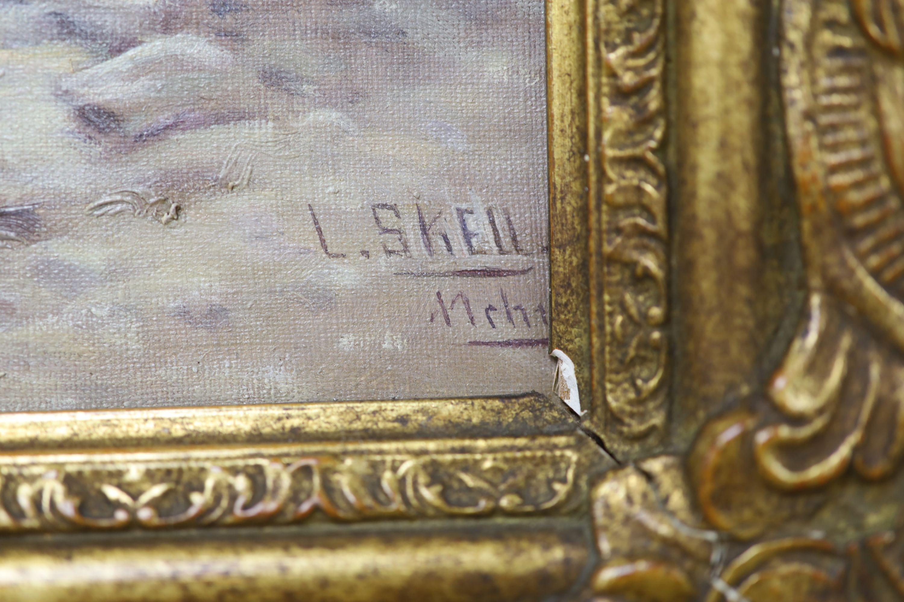 Ludwig Skell (1842-1905), oil on canvas, deer in a landscape, signed, label verso, 54 x 68cm.